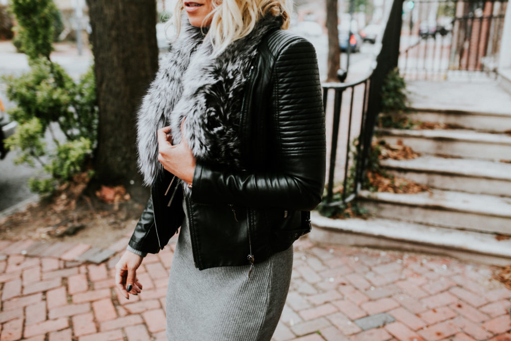 Faux Leather Jacket with fur trip 